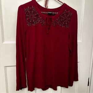 ⭐️ Cruel Denim Small Rayon Burgundy Long Sleeve Top with Embroidery